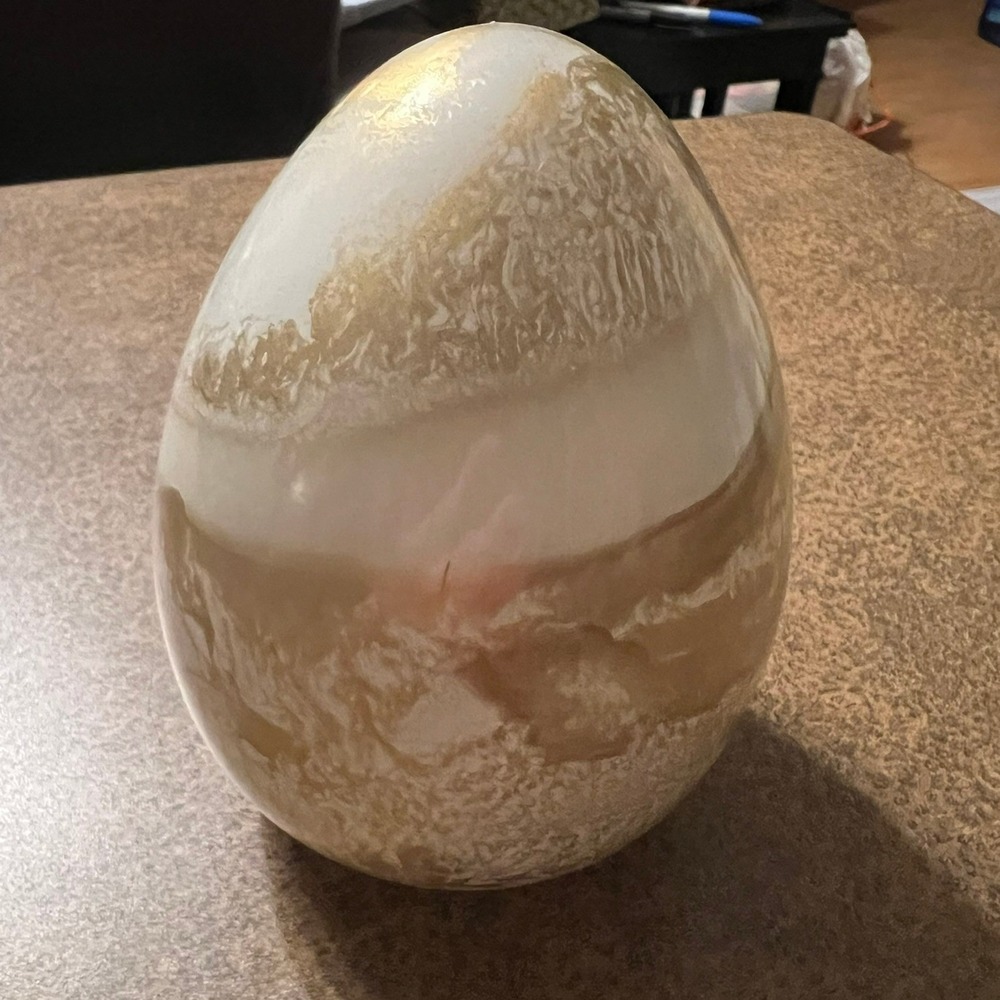 Art Glass Egg Sculpture Gold White NWOT Large Hand Blown Decor